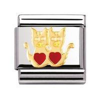 nomination stainless steel with enamel and 18ct gold cats with hearts  ...