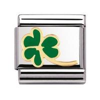 nomination enamel and 18ct gold clover with stem charm 03021423