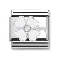 Nomination - \'White Clover\' Charm Enamel, CZ & Sterling Silver Link 330305/14