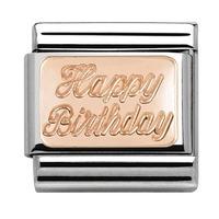 nomination classic 9ct rose gold happy birthday charm 43010129