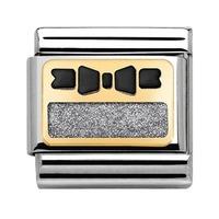 Nomination Glitter Nights Steel & 18ct Gold Bow Black & Silver Plate Charm 030280/46