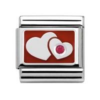 nomination enamel cz sterling silver double red heart charm 33031702