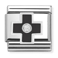 Nomination - Enamel, CZ & Sterling Silver \'Black Cross\' Charm 330305/03