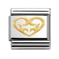 Nomination - Stainless Steel With 18ct Gold \'Decorated Heart\' Charm 030152/03