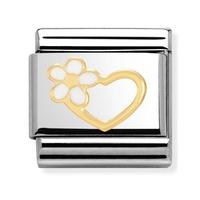 nomination enamel and gold 18ct heart with flower charm 03025340