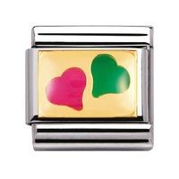 Nomination - Enamel And Gold 18ct \'Pink And Green Heart\' Charm 030253/14