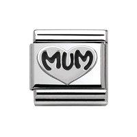 nomination composable classic oxidised silver heart mum charm