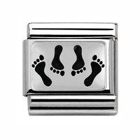 nomination composable classic raised oxidised silver footprints charm