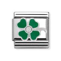 Nomination Composable Classic Silver, Enamel and Zirconia Green Clover Charm