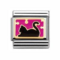 nomination composable classic gold and enamel pink and black cat charm