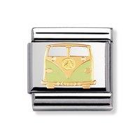 Nomination Composable Classic 18ct Gold and Green Enamel Campervan Charm