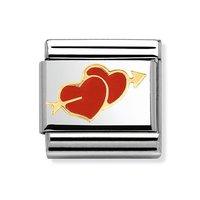 Nomination Composable Classic 18ct Gold and Enamel Double Heart Charm