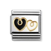 Nomination Composable Classic Black and White Double Heart Charm