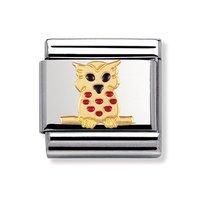 Nomination Composable Classic 18ct Gold and Red Enamel Owl Charm