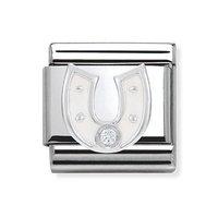 Nomination Composable Classic Silver, Zirconia and White Enamel Horse Shoe Charm