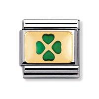 Nomination Composable Classic 18ct Gold and Green Enamel Clover Charm