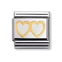 Nomination Composable Classic 18ct Gold and White Enamel Double Heart Charm