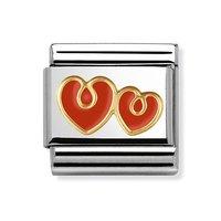 Nomination Composable Classic 18ct Gold and Enamel Red Double Heart Charm