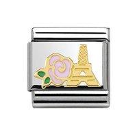 Nomination Composable Classic Pink and Green Detail Rose With Eiffel Tower Charm