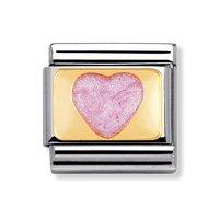 Nomination Composable Classic 18ct Gold and Pink Glitter Enamel Heart Charm