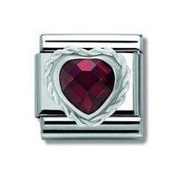 Nomination Silver and Stainless Steel and Red Zirconia Heart Charm