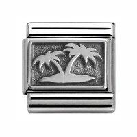 nomination composable classic oxidised silver island and palm trees ch ...