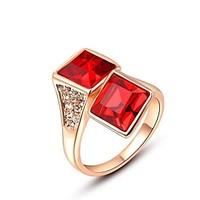 Noble And Elegant 18K Rose Gold Plated Shining Red Square Austria Crystal Diamond Ruby Finger Ring