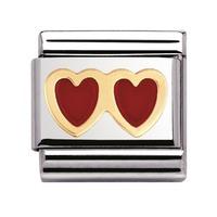 nomination stainless steel with enamel and 18ct gold red double heart  ...