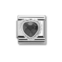 Nomination - Heart Faceted Cz & Sterling Silver Twisted Setting \'Black\' Charm 330603/011