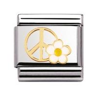 nomination enamel and 18ct gold peace with flower charm 03027006