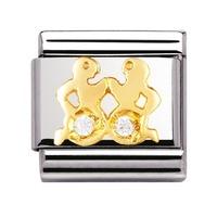 nomination stainless steel with 18ct gold and cz gemini charm 03030203