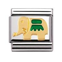 Nomination - Stainless Steel With Enamel And 18ct Gold \'Green Elephant\' Charm 030212/20