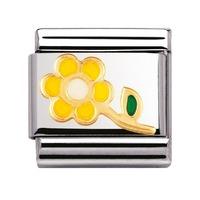 nomination enamel and 18ct gold yellow flower with stem charm 03021407