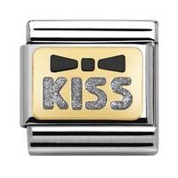 Nomination Glitter Nights Steel & 18ct Gold Black Bow & Kiss In Silver Charm 030280/36