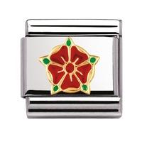 nomination enamel and 18ct gold red rose of lancashire charm 03025010