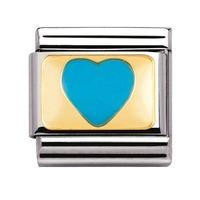 nomination stainless steel with enamel and 18ct gold light blue heart  ...