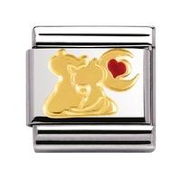 Nomination - Stainless Steel With Enamel And 18ct Gold \'Cats With Heart And Moon\' Charm 030248/13