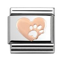 nomination rose gold heart with paw print charm 43010412
