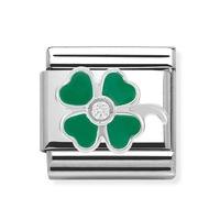 Nomination - \'Green Clover\' Link Enamel, CZ & Sterling Silver Charm 330305/13