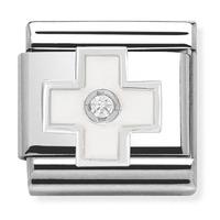 nomination enamel cz sterling silver white cross charm 33030504