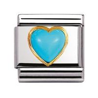 nomination stones hearts with 18ct gold turquoise charm 03050106