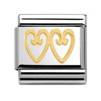 Nomination - Stainless Steel With 18ct Gold \'Decorated Double Hearts\' Charm 032115/03