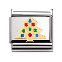 nomination stainless steel with enamel and 18ct gold christmas tree ch ...