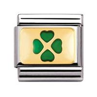 Nomination - Stainless Steel With Enamel And 18ct Gold \'Green Four-Leaf-Clover\' Charm 030205/05