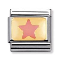 nomination stainless steel with enamel and 18ct gold pale pink star ch ...