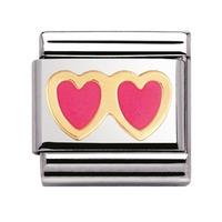 Nomination - Stainless Steel With Enamel And 18ct Gold \'Pink Double Heart\' Charm 030207/05