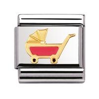 Nomination - Stainless Steel With Enamel And 18ct Gold \'Pink Pram\' Charm 030208-49