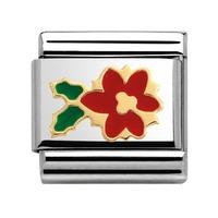 Nomination - Stainless Steel With Enamel And 18ct Gold \'Poinsettia Flower\' Charm 030225/20