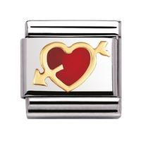Nomination - Stainless Steel With Enamel And 18ct Gold \'Red Heart With Arrow\' Charm 030207/12