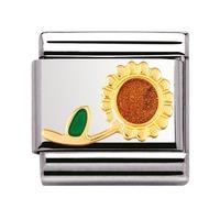 nomination enamel and 18ct gold sunflower with stem charm 03021426